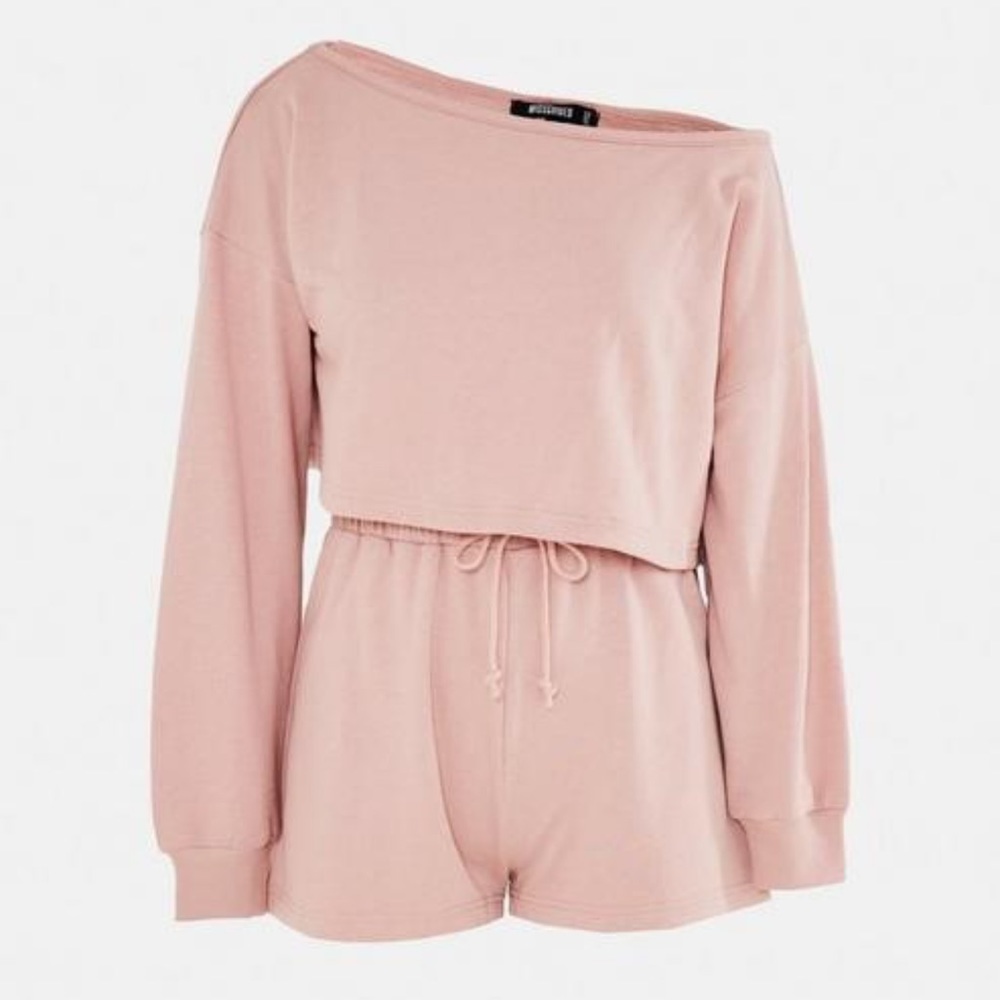 Nude Cropped Sweatshirt and Shorts Co Ord Set